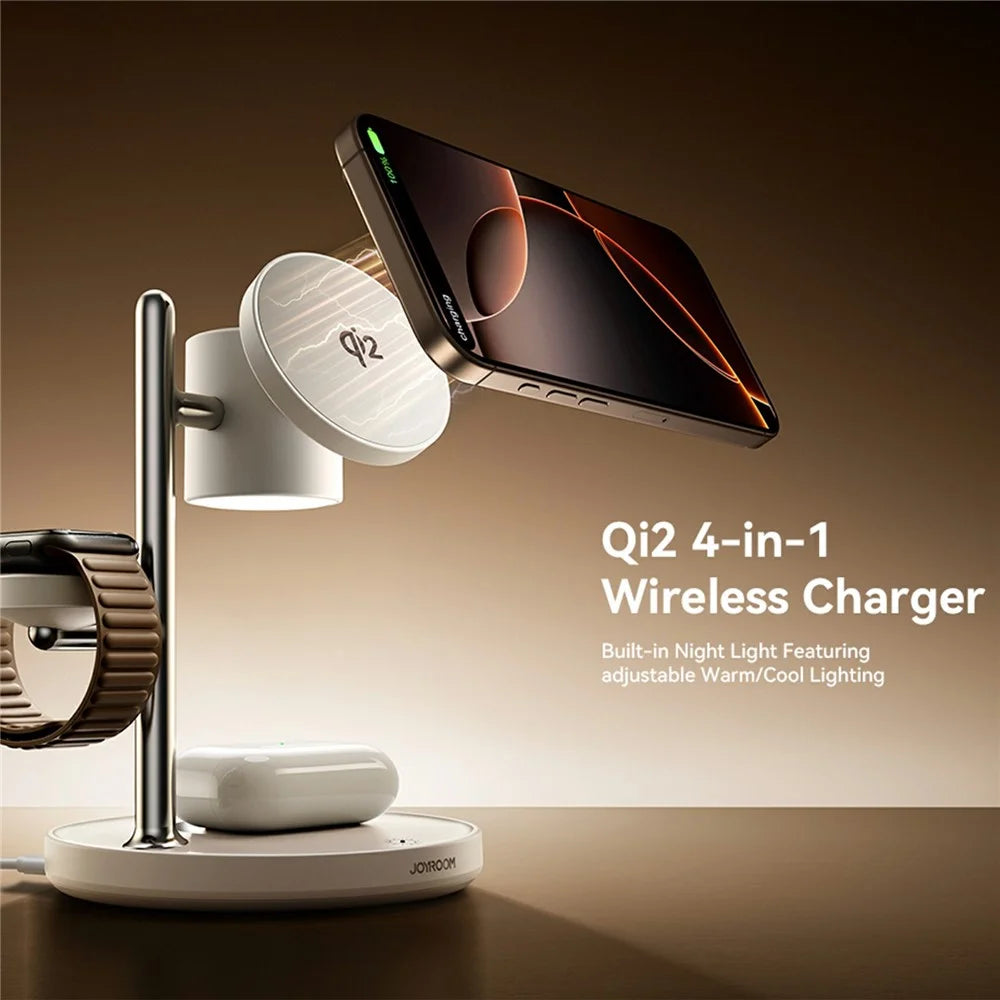 JOYROOM JR-W23 4 in 1 Magnetic Wireless Charger Qi2 Fast Charging Stand with Night Light - 2