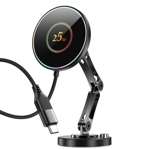 25W Car Mount Wireless Charger Fast Charging Magnetic Phone Holder 360 Degree Rotating Stand for Dashboard - Black Grey  /  Circular Pattern - 1