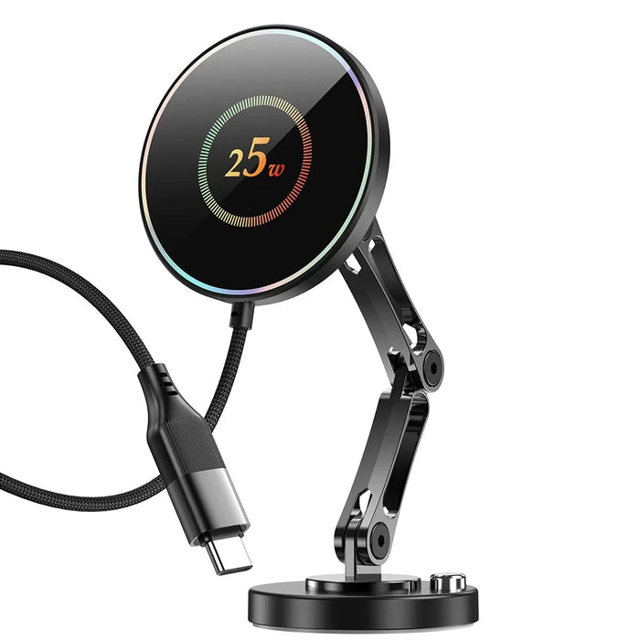 25W Car Mount Wireless Charger Fast Charging Magnetic Phone Holder 360 Degree Rotating Stand for Dashboard - Black Grey  /  Circular Pattern - 1