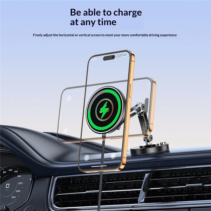 25W Car Mount Wireless Charger Fast Charging Magnetic Phone Holder 360 Degree Rotating Stand for Dashboard - Black Grey  /  Circular Pattern - 5