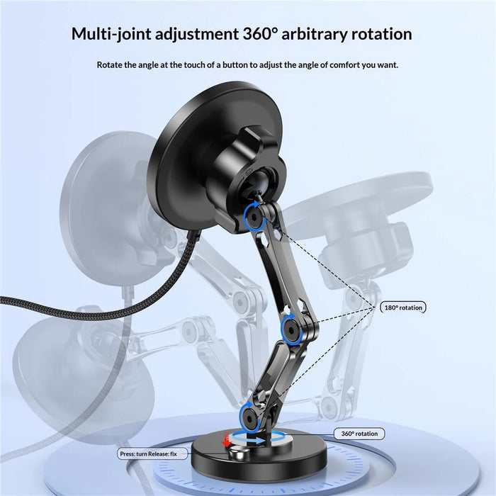 25W Car Mount Wireless Charger Fast Charging Magnetic Phone Holder 360 Degree Rotating Stand for Dashboard - Black Grey  /  Circular Pattern - 7