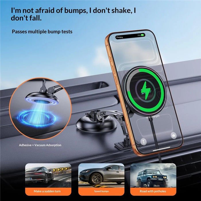 25W Wireless Car Charger Stand Magnetic Compatible with MagSafe Dashboard Windshield Phone Holder - Round Pattern - 2