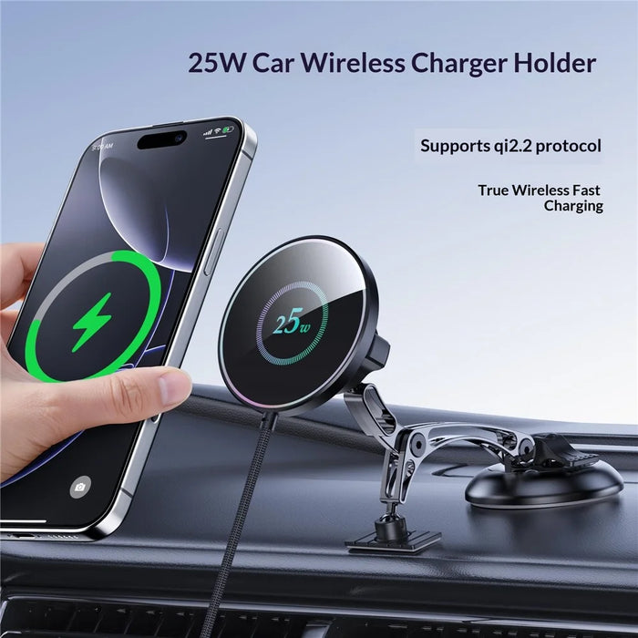 25W Wireless Car Charger Stand Magnetic Compatible with MagSafe Dashboard Windshield Phone Holder - Round Pattern - 3