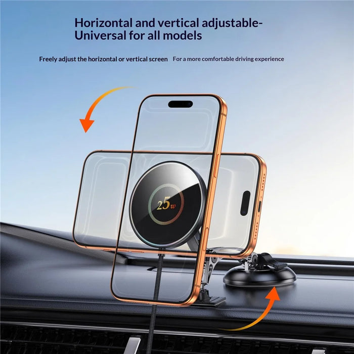 25W Wireless Car Charger Stand Magnetic Compatible with MagSafe Dashboard Windshield Phone Holder - Round Pattern - 4