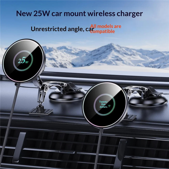 25W Wireless Car Charger Stand Magnetic Compatible with MagSafe Dashboard Windshield Phone Holder - Round Pattern - 5