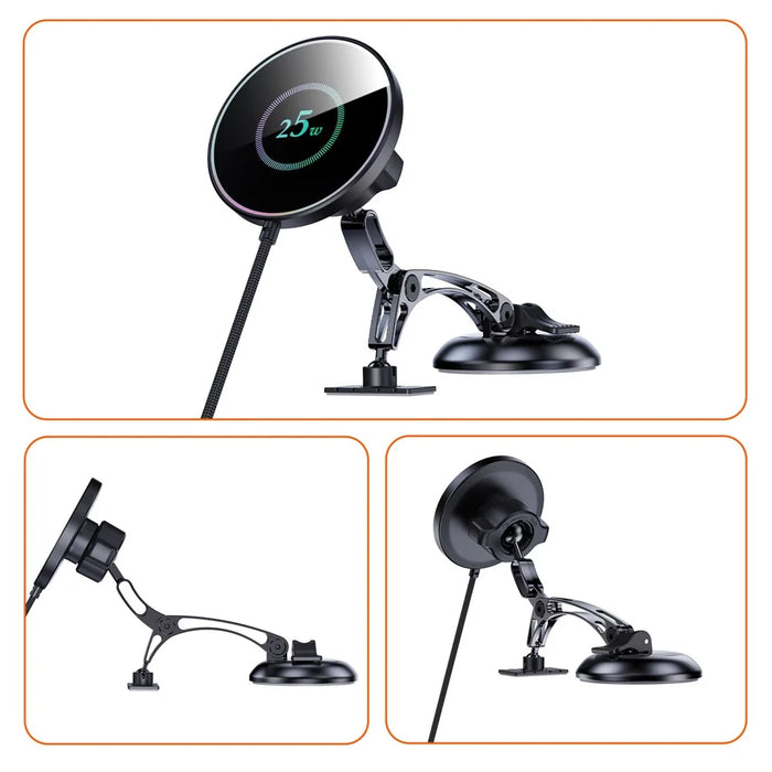25W Wireless Car Charger Stand Magnetic Compatible with MagSafe Dashboard Windshield Phone Holder - Round Pattern - 7