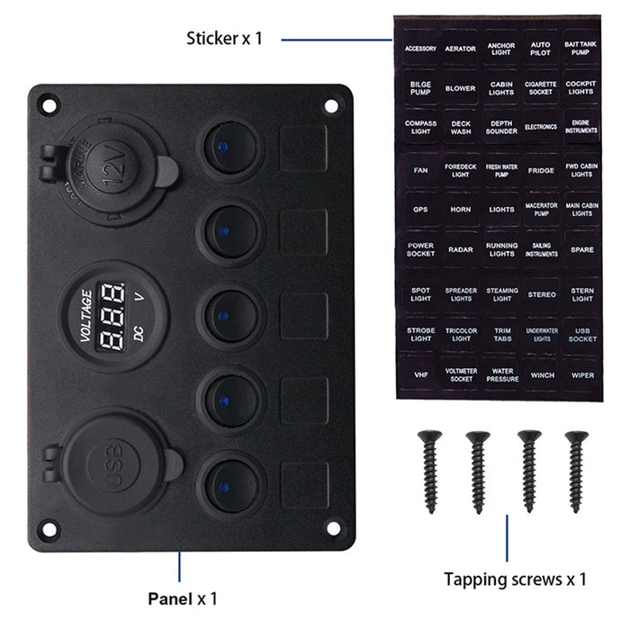 WUPP Car Yacht Combination Switch Round 5-Position Dual USB Car Charger Voltmeter Control Panel Switch - Blue - 6