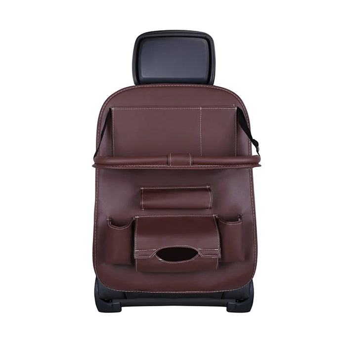 Car Back Seat Organizer Storage Bag with Foldable Table Tray Tablet Holder Tissue Box - Coffee - 3