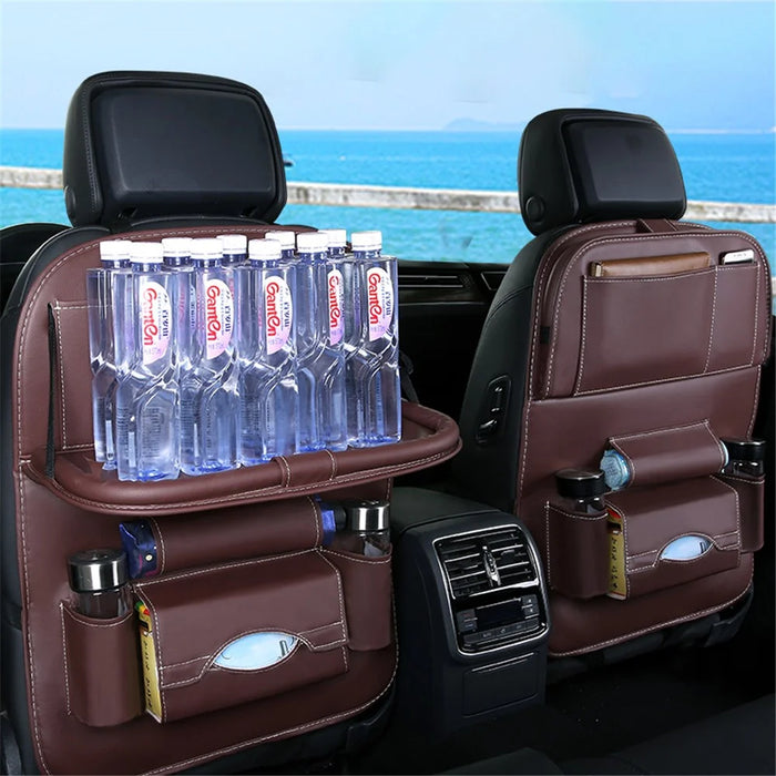 Car Back Seat Organizer Storage Bag with Foldable Table Tray Tablet Holder Tissue Box - Coffee - 5