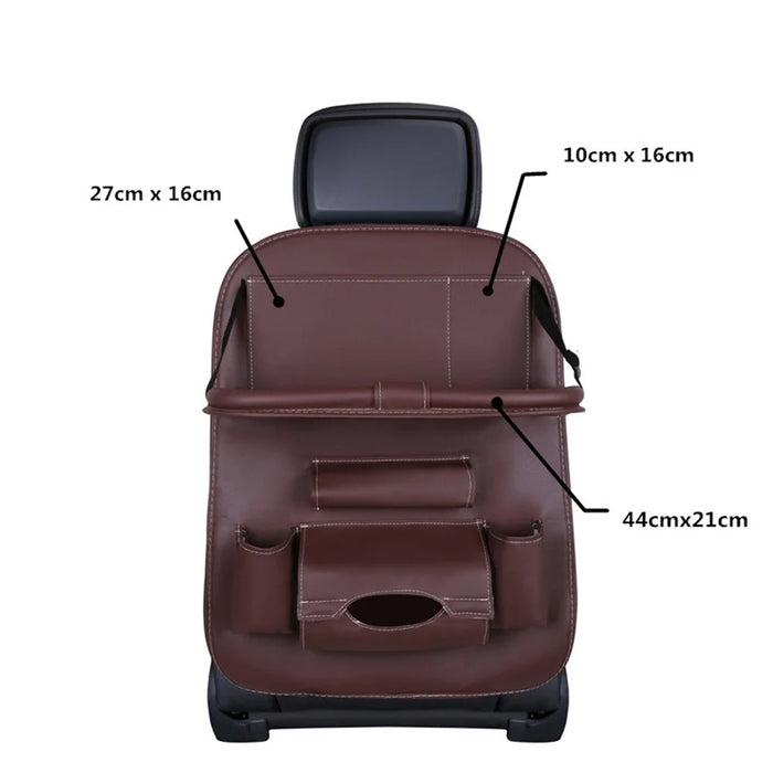 Car Back Seat Organizer Storage Bag with Foldable Table Tray Tablet Holder Tissue Box - Coffee - 6