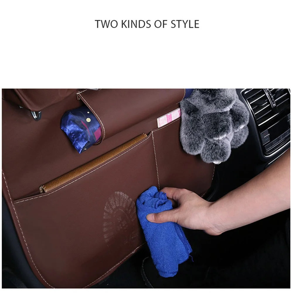 Car Back Seat Organizer Storage Bag with Tissue Box Tablet/Umbrella/Water Bottle Holder - Coffee - 4