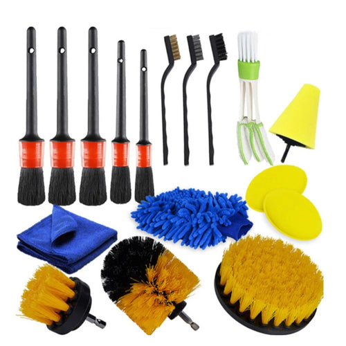 HX2020122117 17pcs Car Wheel Tire Cleaning Brush Kit Long Soft Wheel Brush Microfiber Cloth Dirt Dust Clean Tools Set - 1