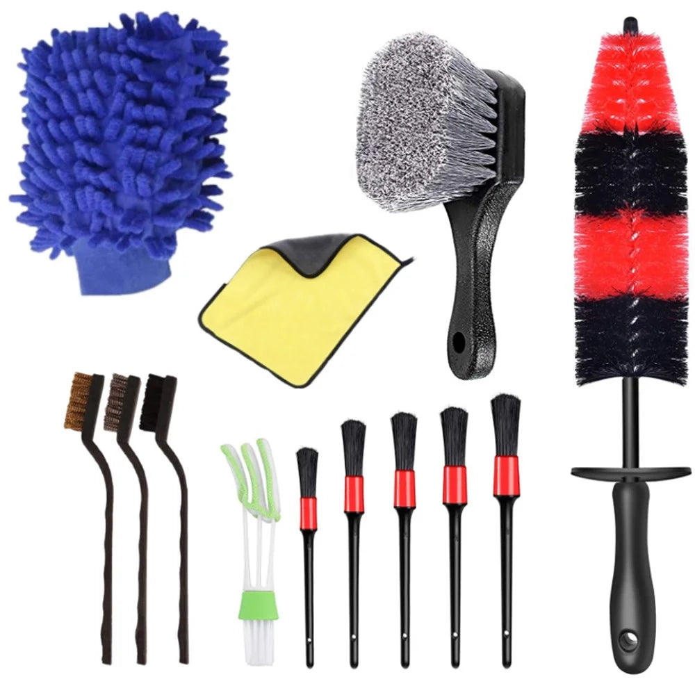 13pcs Car Detailing Cleaning Brushes Car Cleaning Tools Microfiber Towel Automobile Air Vents Wheel Wash Kit - 1