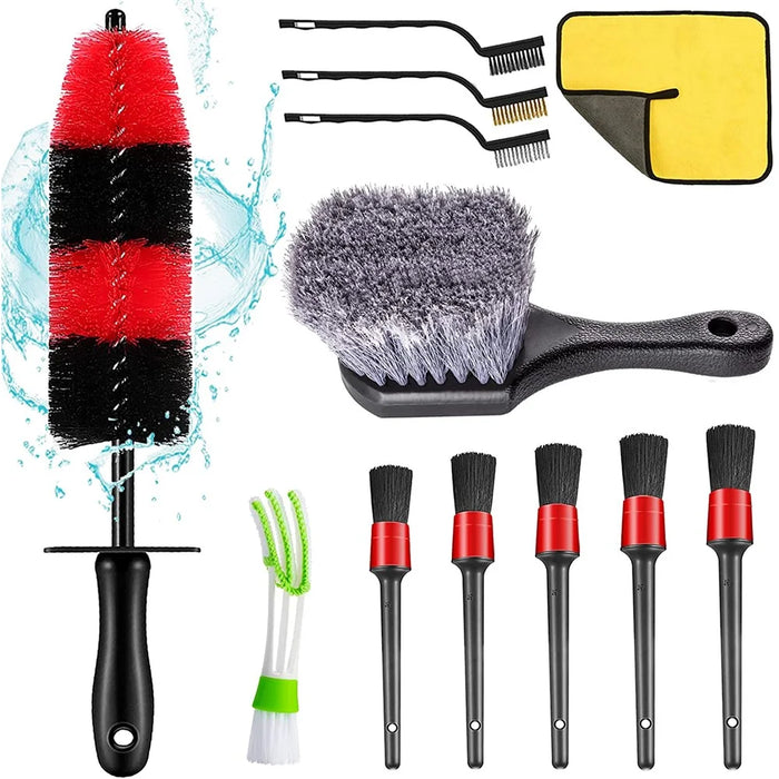 13pcs Car Detailing Cleaning Brushes Car Cleaning Tools Microfiber Towel Automobile Air Vents Wheel Wash Kit - 2