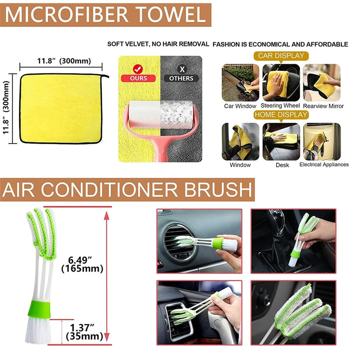 13pcs Car Detailing Cleaning Brushes Car Cleaning Tools Microfiber Towel Automobile Air Vents Wheel Wash Kit - 3