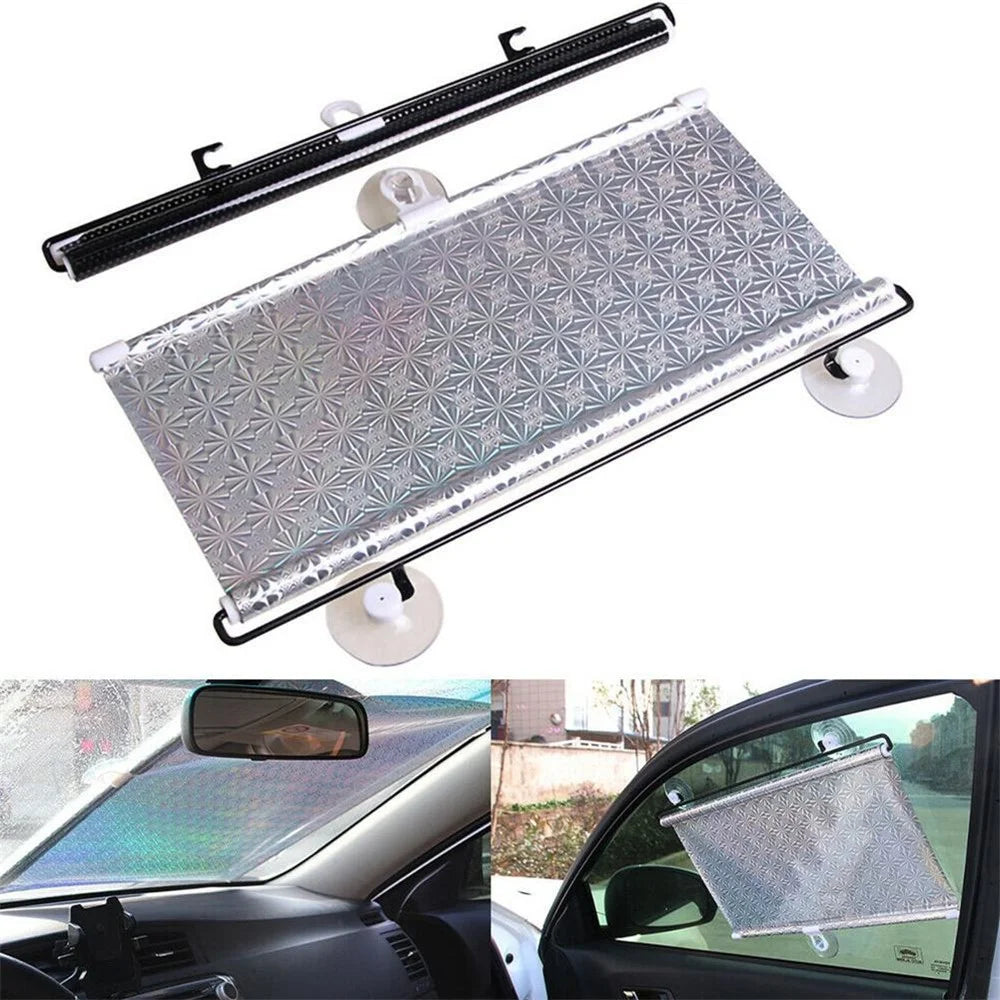 40*60cm Suction Cup Mount Automatic Retractable Sunshade Curtain Anti-UV Protection Truck Windshield Screen - Silver - 4