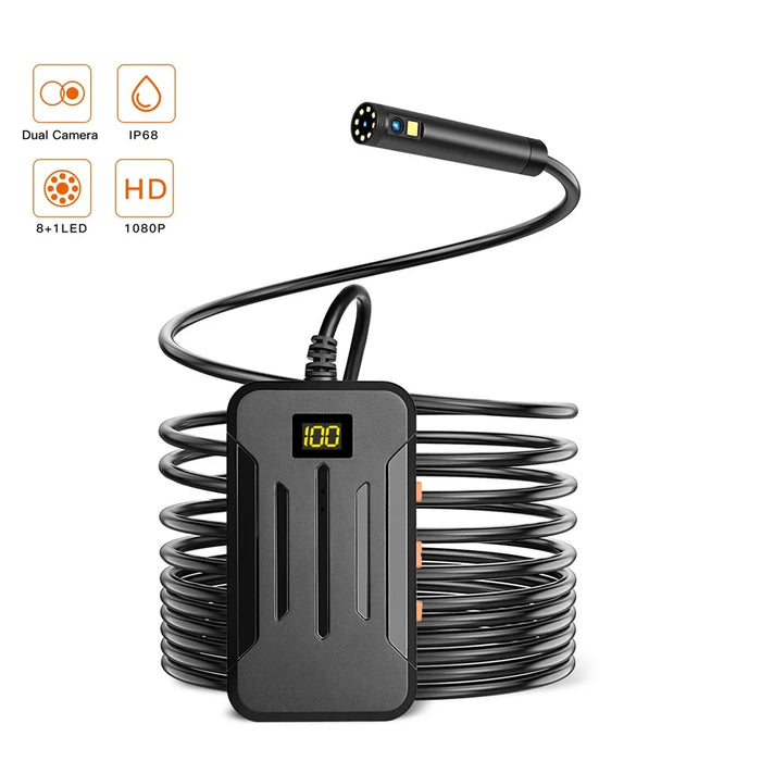 F300 5m Hard Wire 1080P Dual Lens 8mm Probe Industrial Endoscope Camera Dimmable 9-LED WiFi IP68 Waterproof Inspection Tool - 2