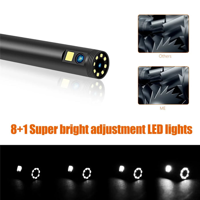 F300 5m Hard Wire 1080P Dual Lens 8mm Probe Industrial Endoscope Camera Dimmable 9-LED WiFi IP68 Waterproof Inspection Tool - 6