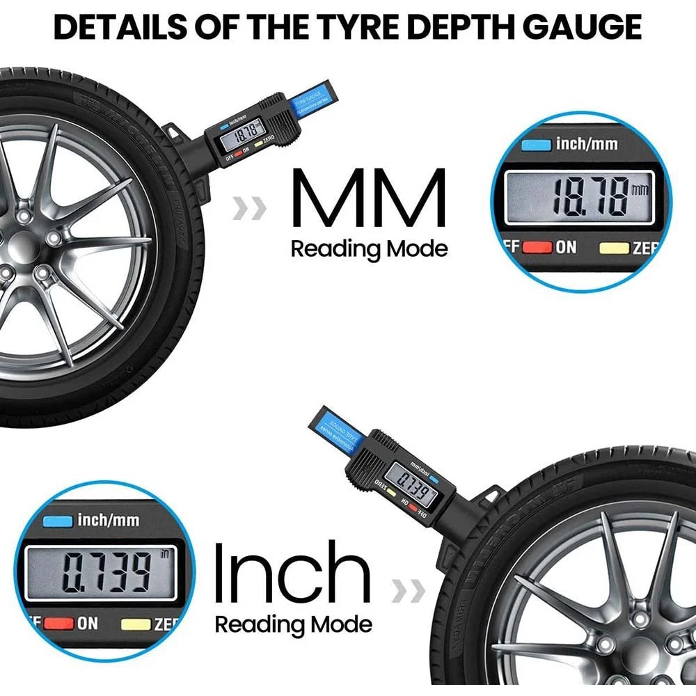 0-25.4mm LCD Display Digital Depth Measurer Gauge Car Tyre Tread Tire Wear Detection Caliper Tool - 3