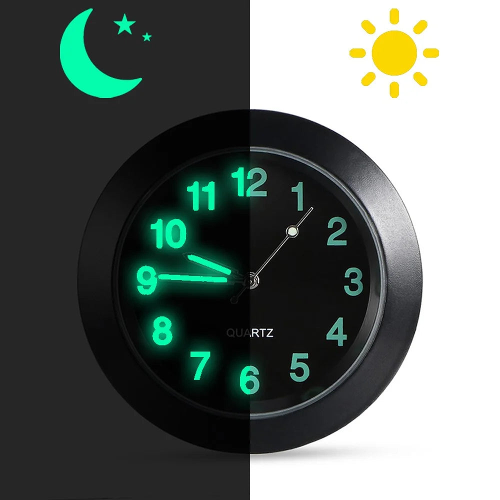 Luminous Mini Car Air Vent Clip-on Round Quartz Clock Car Interior Decoration - Black - 2