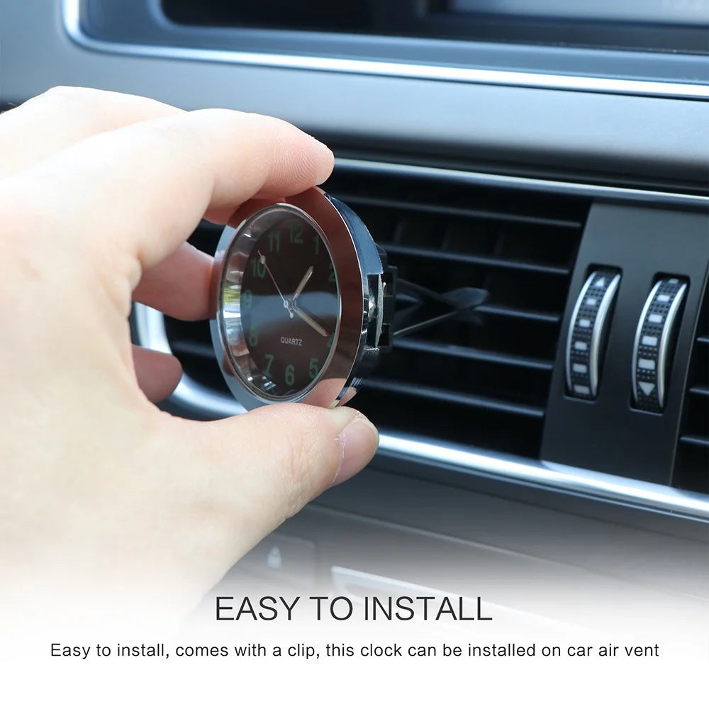 Luminous Mini Car Air Vent Clip-on Round Quartz Clock Car Interior Decoration - Black - 3