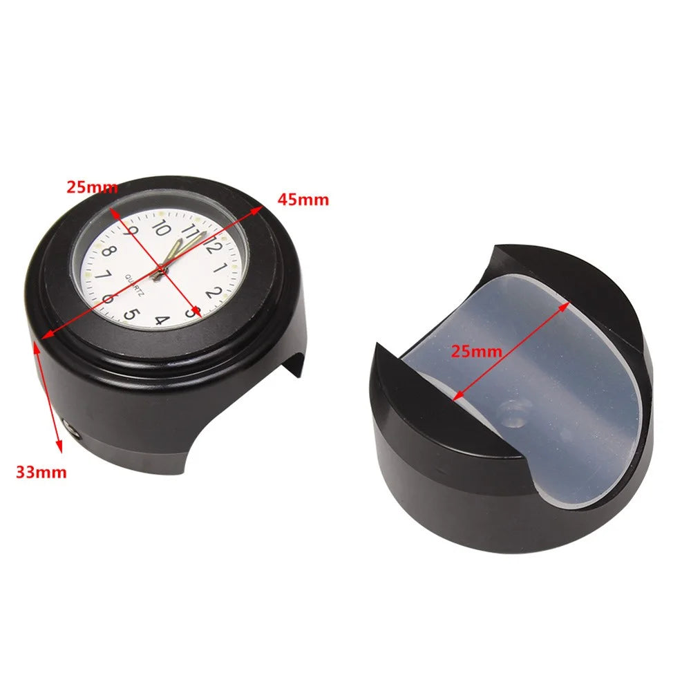 Universal Motorcycle Handlebar Quartz Clock Waterproof Shockproof Aluminum Alloy Motorbike Handlebar Watch - Electroplating/Black Dial - 3