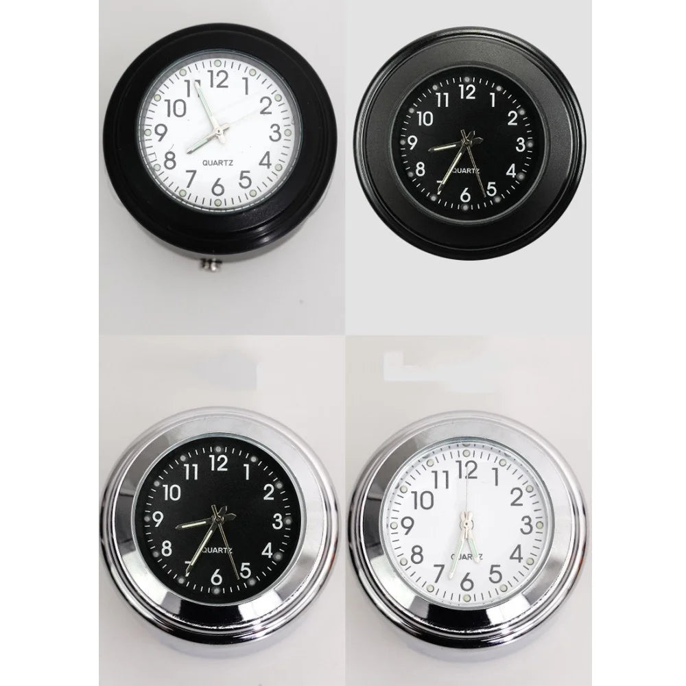 Universal Motorcycle Handlebar Quartz Clock Waterproof Shockproof Aluminum Alloy Motorbike Handlebar Watch - Electroplating/Black Dial - 4