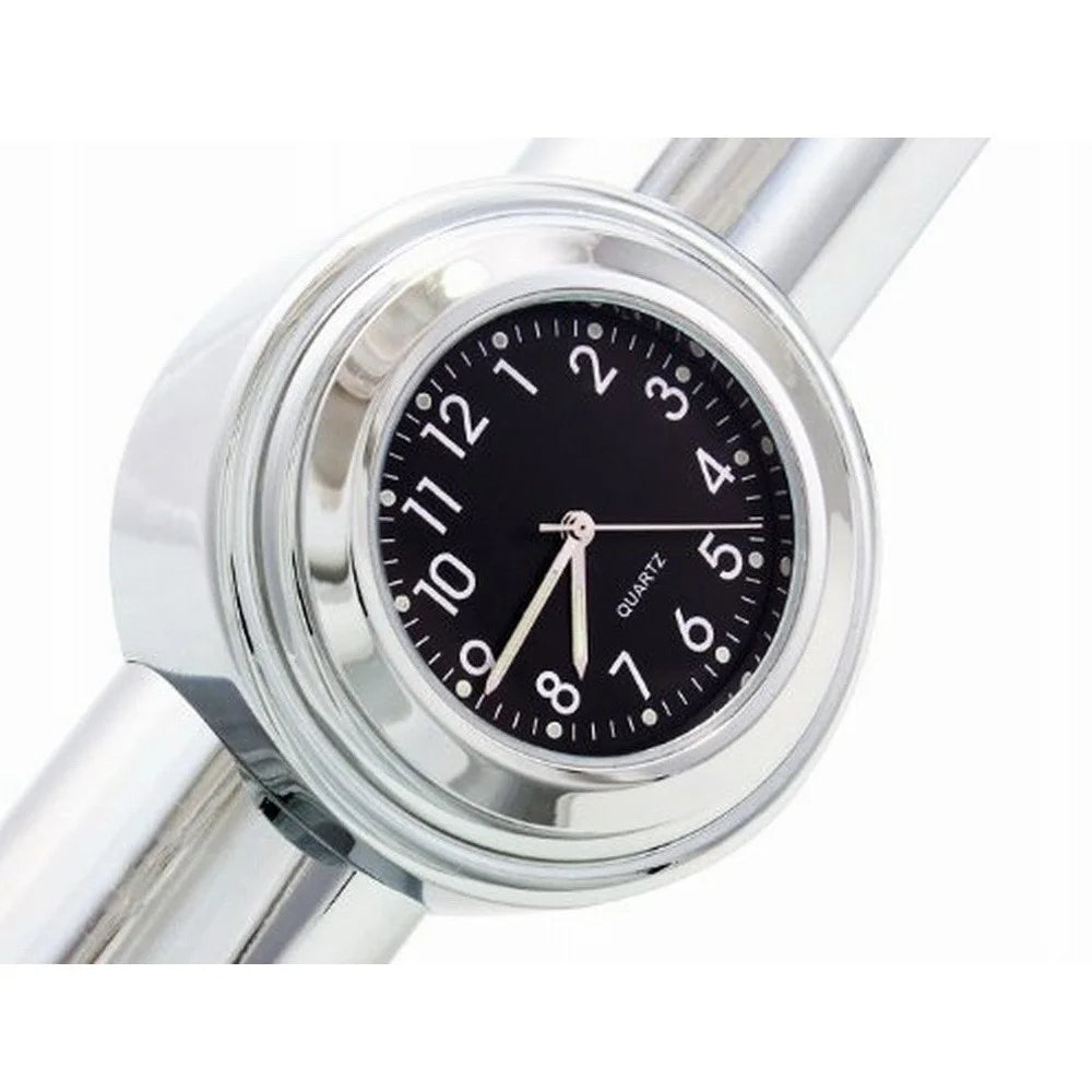 Universal Motorcycle Handlebar Quartz Clock Waterproof Shockproof Aluminum Alloy Motorbike Handlebar Watch - Electroplating/Black Dial - 6