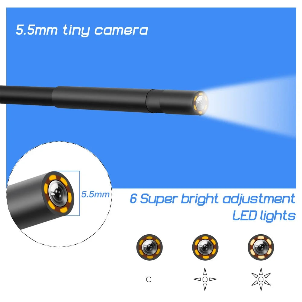 P40 2m Hard Wire 4.3 inch Screen Industrial Endoscope 5.5mm HD 1080P Rechargeable Waterproof Inspection Camera with 6 LEDs - Blue - 4