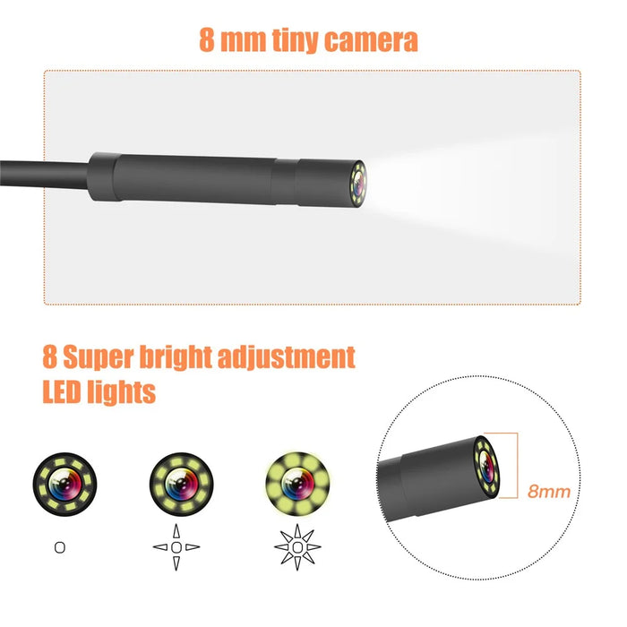 P40 5m Hard Wire 4.3 inch Screen 8mm HD 1080P Hand-held Industrial Endoscope Borescope Rechargeable Waterproof 8-LED Inspection Camera - Orange - 4