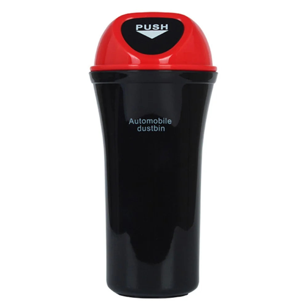 Mini Car Trash Can Push Lid Design Garbage Holder Vehicle Door Cup Holder Seat Back Plastic Trash Bin Dustbin - Red - 1