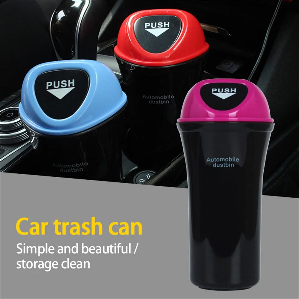 Mini Car Trash Can Push Lid Design Garbage Holder Vehicle Door Cup Holder Seat Back Plastic Trash Bin Dustbin - Red - 2