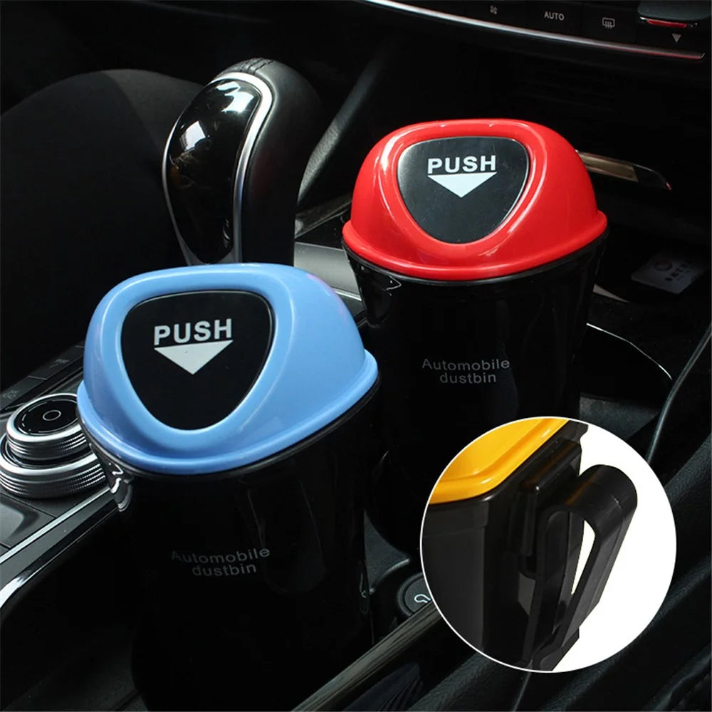 Mini Car Trash Can Push Lid Design Garbage Holder Vehicle Door Cup Holder Seat Back Plastic Trash Bin Dustbin - Red - 3