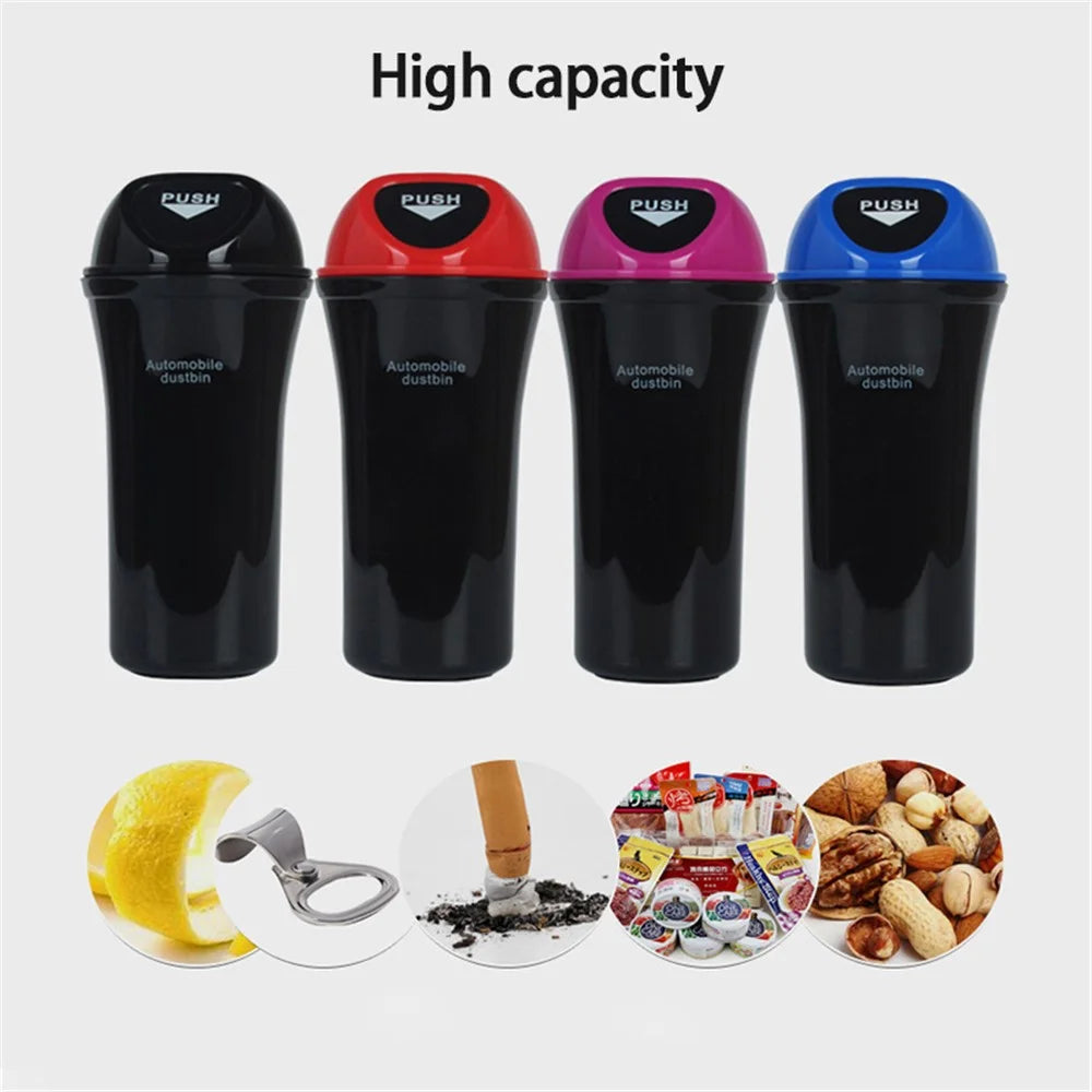 Mini Car Trash Can Push Lid Design Garbage Holder Vehicle Door Cup Holder Seat Back Plastic Trash Bin Dustbin - Red - 4