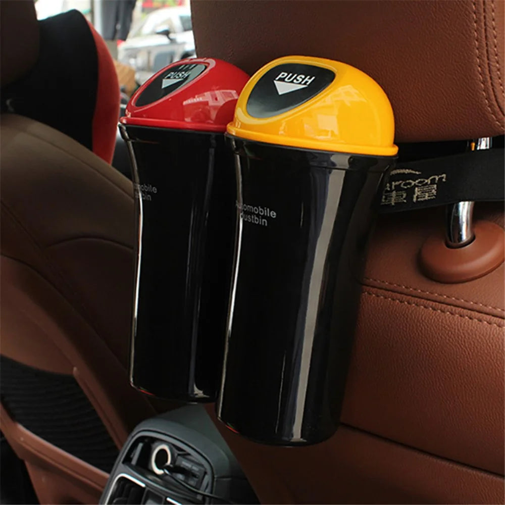 Mini Car Trash Can Push Lid Design Garbage Holder Vehicle Door Cup Holder Seat Back Plastic Trash Bin Dustbin - Red - 7