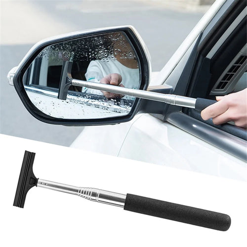Portable Retractable Car Rearview Mirror Wiper Quick Water Mist Removal Vehicle Rearview Mirror Glass Cleaning Tool - Black - 1