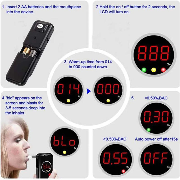 AD6000NS Professional LCD Screen Digital Breath Alcohol Tester Breathalyzer Alcohol Detector Drunk Driving Analyzer (No FDA, BPA-free) - 5