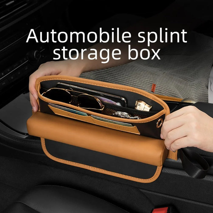 QUEES Car Seat Side Gap Storage Bag Organizer PU Leather Slit Pocket Filler - Khaki - 5