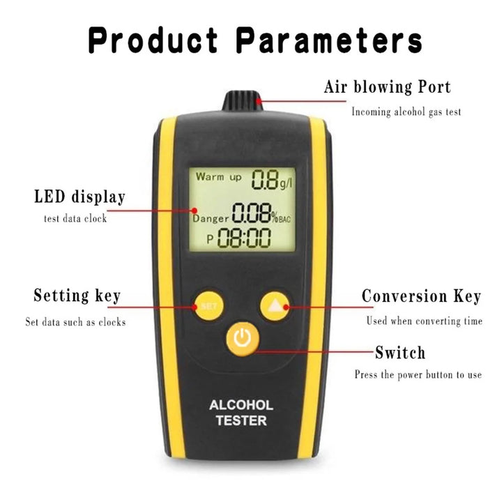 HT-611 High Sensitivity LCD Backlight Screen Breath Blowing Alcohol Tester Detector Non-contact Drunk Driving Breathalyzer - 5