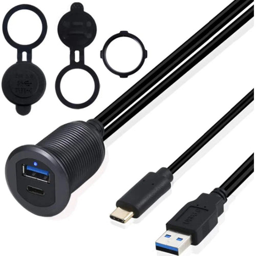 2m USB 3.0 A USB 3.1 C Male to Female Extension Cable Aluminum Alloy Adaptor Cord Dashboard Waterproof Data Cable with Light for Car Motorcycle Boat - 1