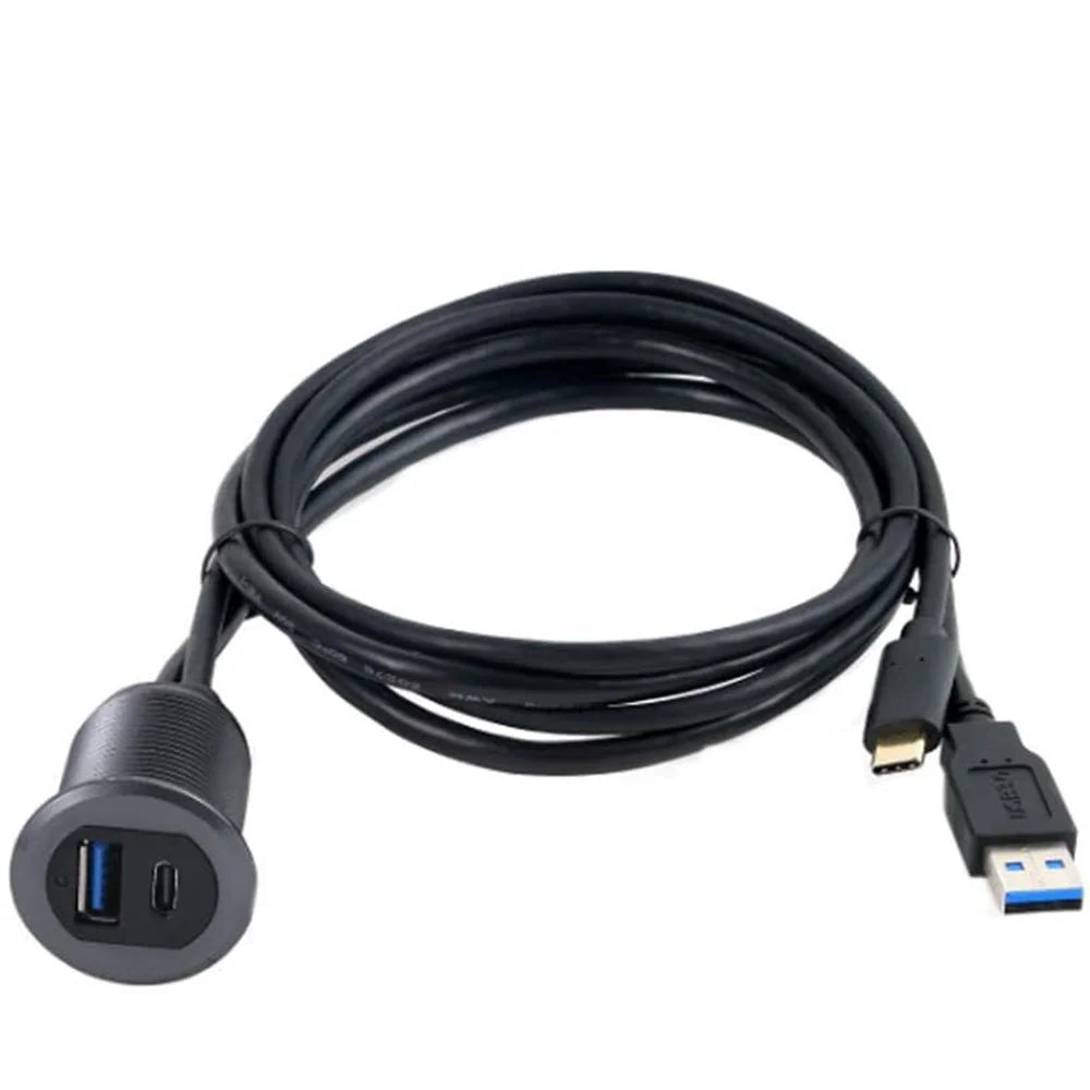 2m USB 3.0 A USB 3.1 C Male to Female Extension Cable Aluminum Alloy Adaptor Cord Dashboard Waterproof Data Cable with Light for Car Motorcycle Boat - 2