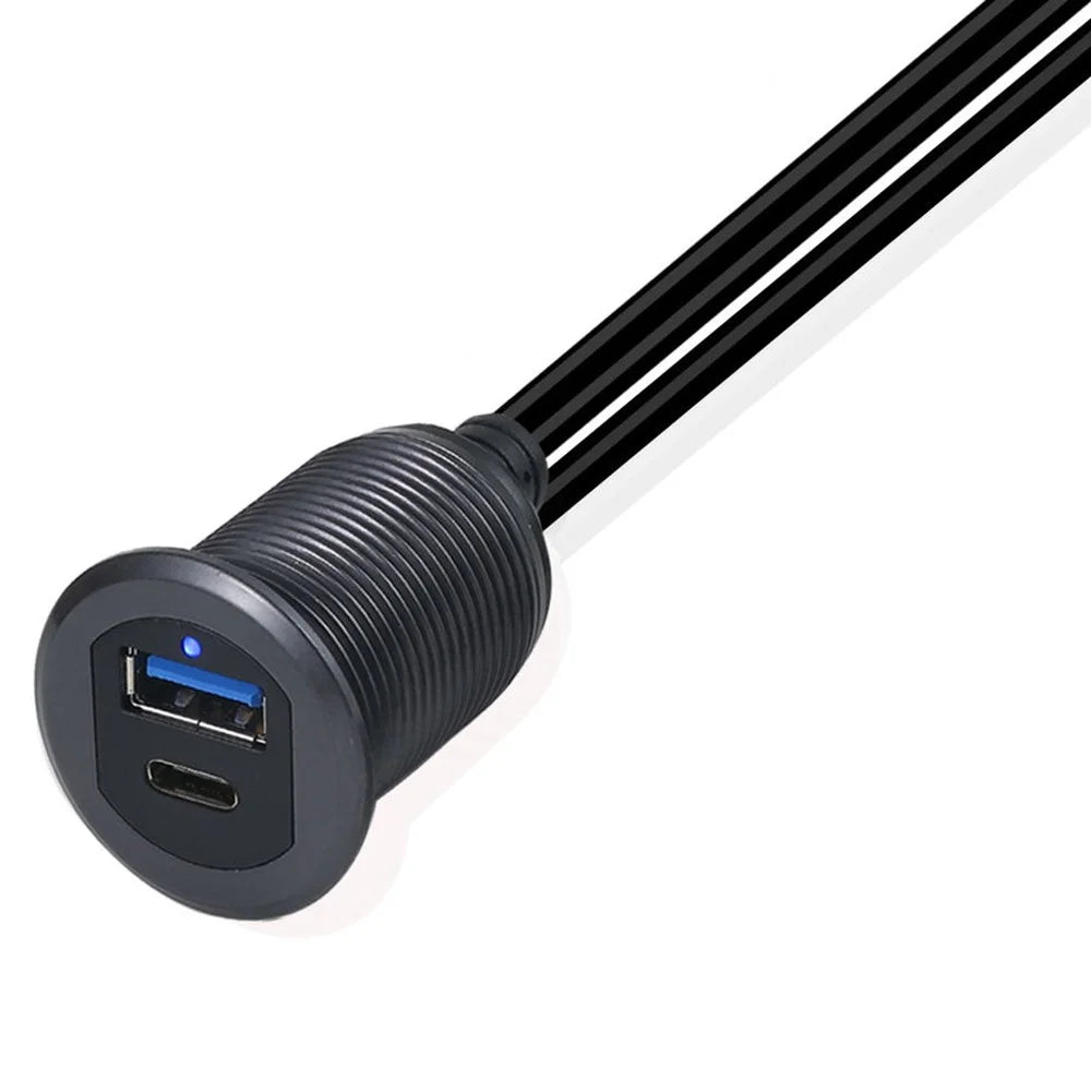 2m USB 3.0 A USB 3.1 C Male to Female Extension Cable Aluminum Alloy Adaptor Cord Dashboard Waterproof Data Cable with Light for Car Motorcycle Boat - 4