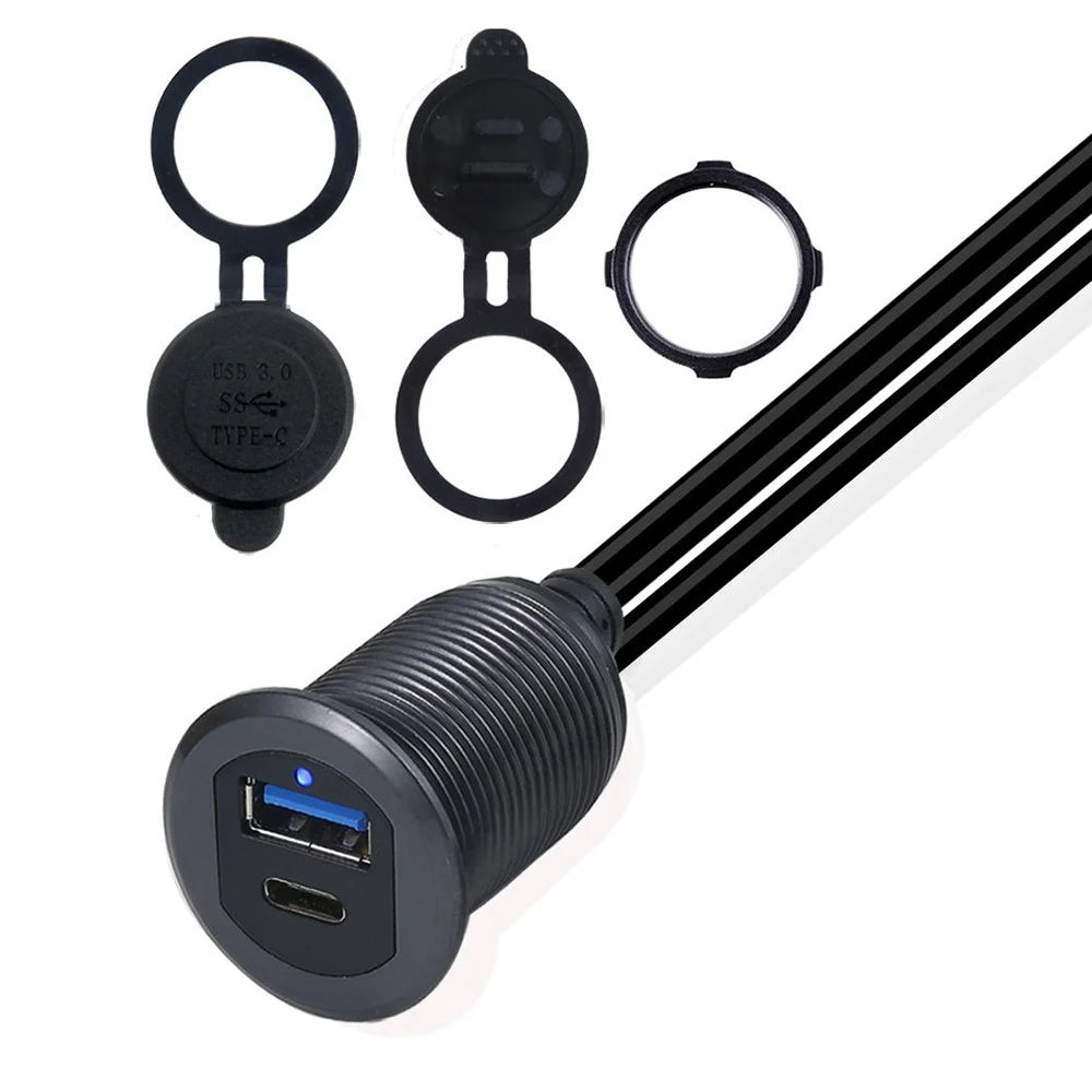 2m USB 3.0 A USB 3.1 C Male to Female Extension Cable Aluminum Alloy Adaptor Cord Dashboard Waterproof Data Cable with Light for Car Motorcycle Boat - 5