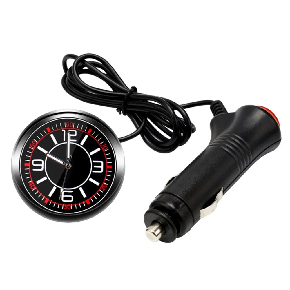 Luminous Mini Car Dashboard Round Quartz Clock Vehicle Interior Decoration - Cigarette Lighter Plug - 1