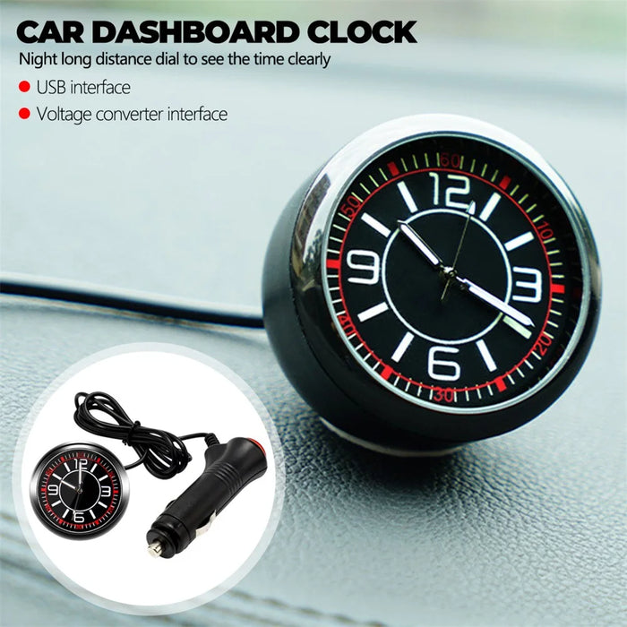 Luminous Mini Car Dashboard Round Quartz Clock Vehicle Interior Decoration - Cigarette Lighter Plug - 2
