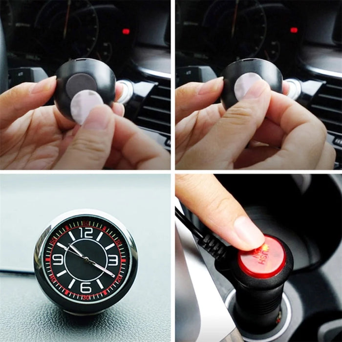 Luminous Mini Car Dashboard Round Quartz Clock Vehicle Interior Decoration - Cigarette Lighter Plug - 5
