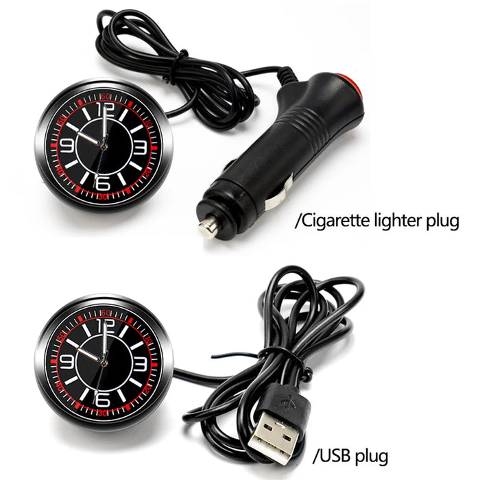 Luminous Mini Car Dashboard Round Quartz Clock Vehicle Interior Decoration - Cigarette Lighter Plug - 6