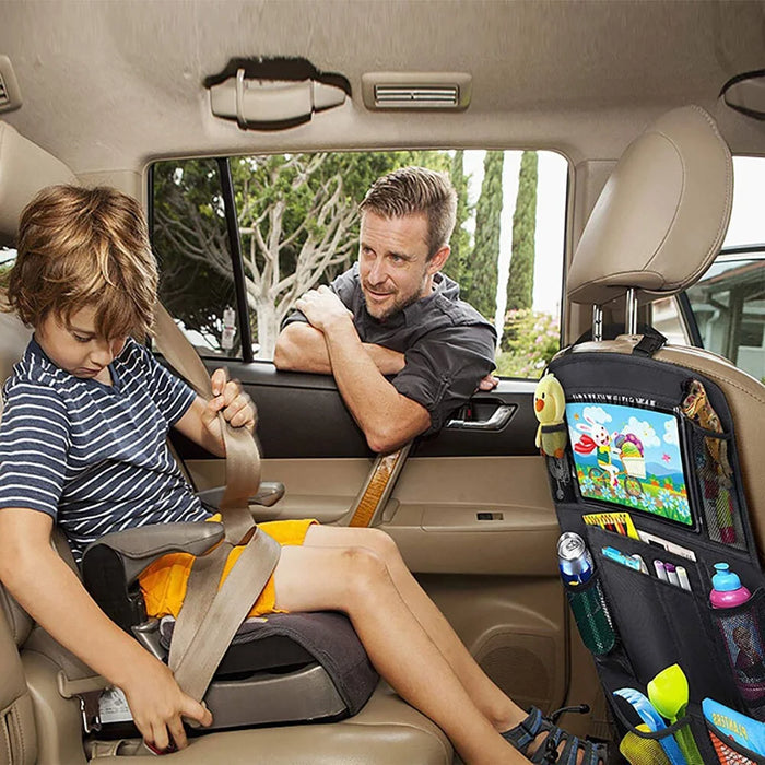 Car Back Seat Multi-Pocket Phone Tablet PC Holder Pouch Hanging Storage Bag Organizer - Black S - 3
