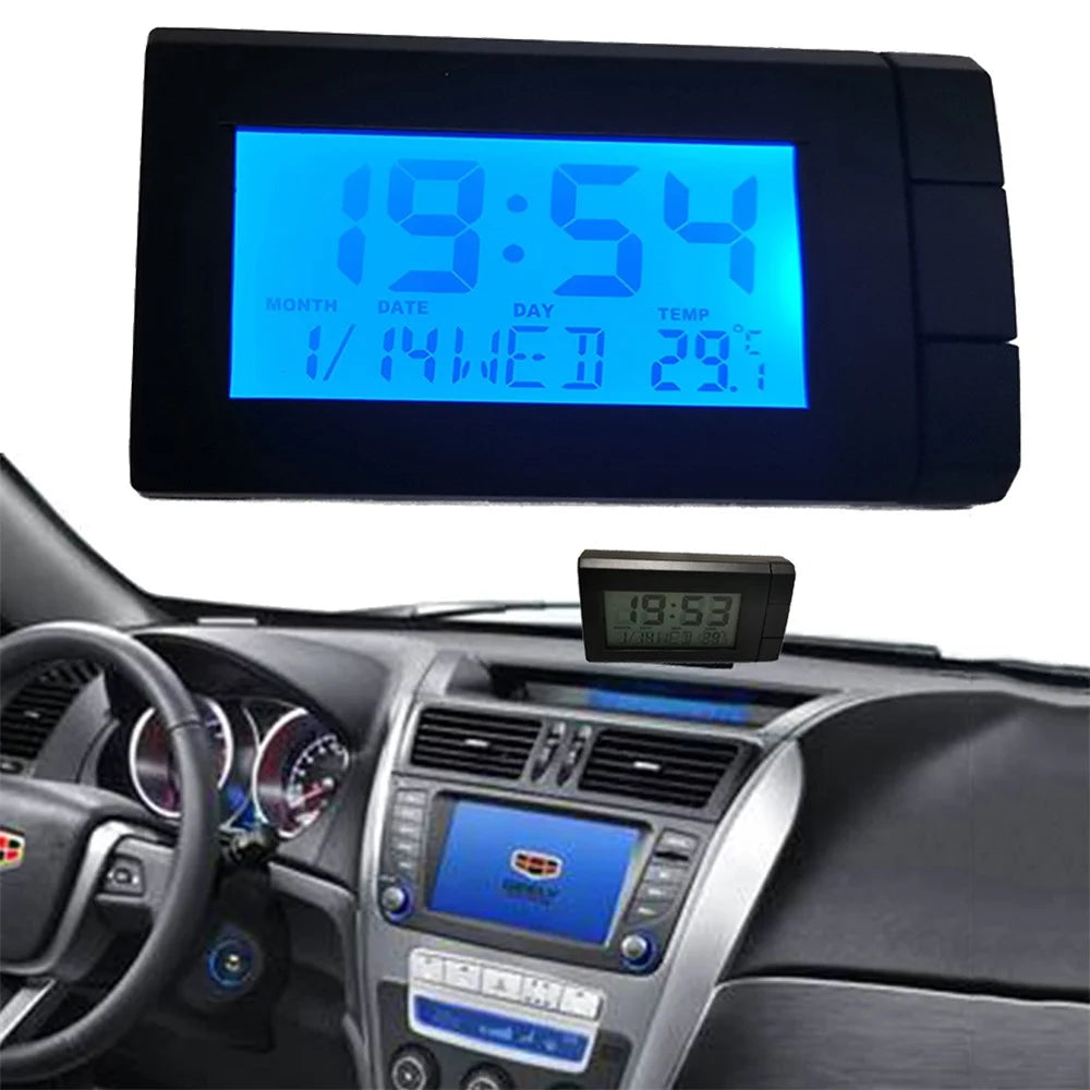 2-in-1 Blue Backlight Car LCD Digital Clock Temperature Display Thermometer Electronic Clock Car Ornament - 1