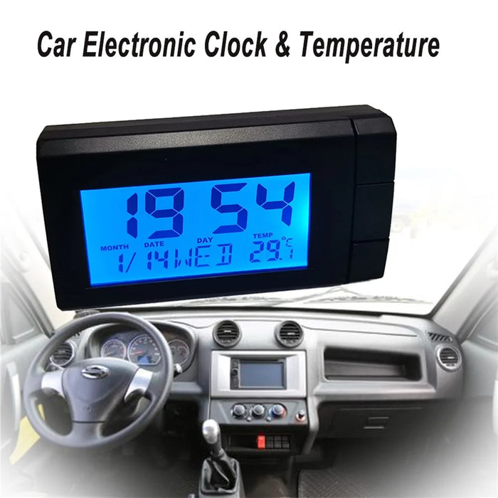 2-in-1 Blue Backlight Car LCD Digital Clock Temperature Display Thermometer Electronic Clock Car Ornament - 2